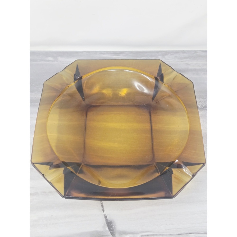 Vintage 8" Amber Glass Octagon Ashtray Arrows - Great Condition! - Picture 7 of 10
